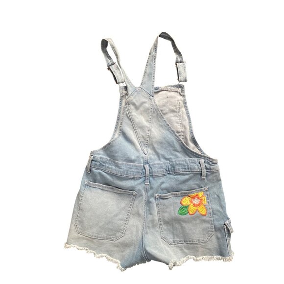 No Boundaries Denim Shortalls Floral Embroidered Size L (11-13) NWT - Picture 6 of 11